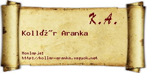 Kollár Aranka névjegykártya